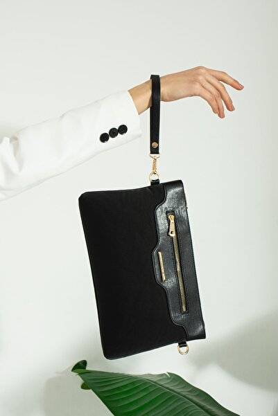 By Hakan Sn 1360 Geantă de umăr pentru femei Geantă de mână Pochetă neagră