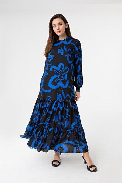 Puane Black Dress with Flounce Skirt and Print Detail 12437 - Saks