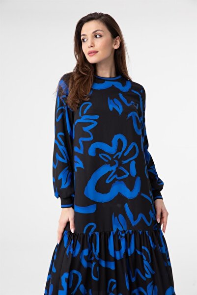 Puane Black Dress with Flounce Skirt and Print Detail 12437 - Saks