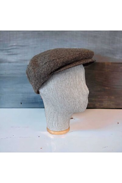 salarticaret Balıksırtı Desenli London Kaşe Kasket Şapka Kahverengi