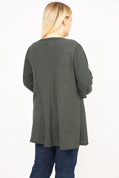 Şans Women's Khaki Large Size Camisole Fabric Front A Pleated Tunic 65n35758