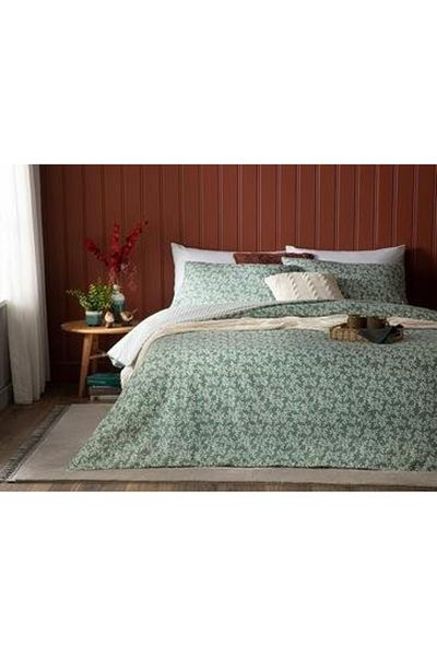 English Home Olive Branch Crepe Set Lenjerie de pat simplu 160x220 Cm Verde