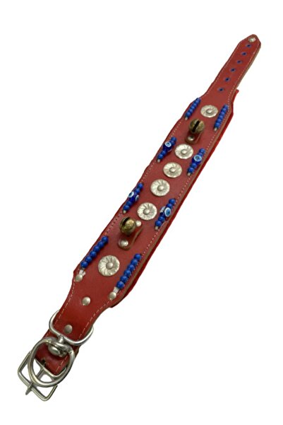 Sürmeli Tasma 2 Bell Kangal Dog Collar Red Genuine Buffalo Leather