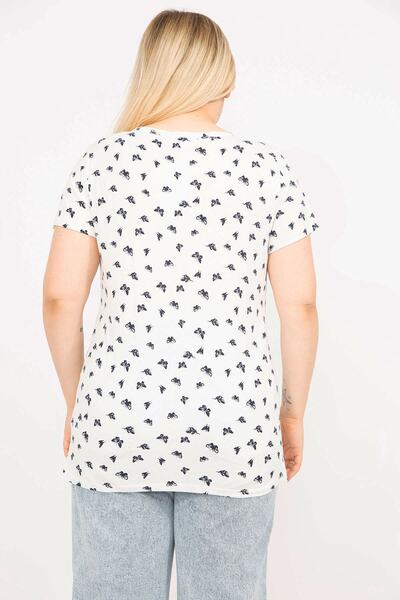 Şans Women's White Plus Size Front Buttoned Short Sleeve Blouse 65n35788