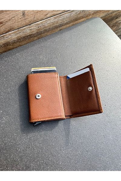 DERKON Genuine Leather Wallet with Smart Mechanism Tan