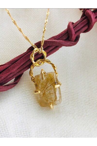 DOĞAL TAŞ CENNETİ Altın Iğnecikli Rutil Kuvars Altın Kaplama Kolye Ucu(sertif...