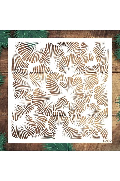 STENCİLTASARIM Stencil Design F202 Ginko - Decorative Wall, Item, Tile, Fabric Painting Templates 30x30cm