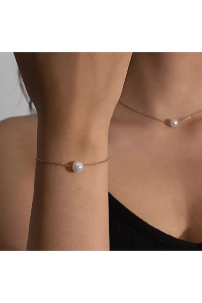 Monalisa Women's Pearl Necklace and Bracelet Two Together