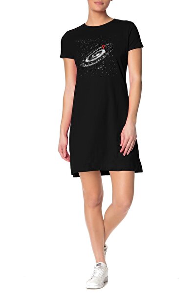 ROCKANDROLL Where Am I rochie tricou neagră cu mânecă scurtă din bumbac piept...