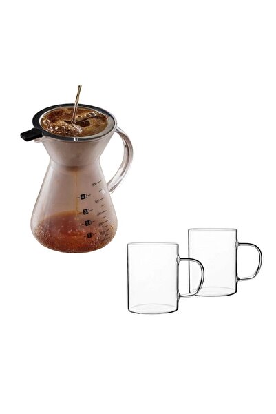 morponi Borosilikat Cam Kulplu Metal Süzgeçli Filitre Kahve Demliği 600 Ml 2 ...