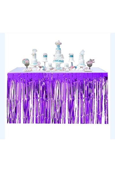 asöy تنورة طاولة بشرابة أرجوانية من رقائق معدنية أرجوانية