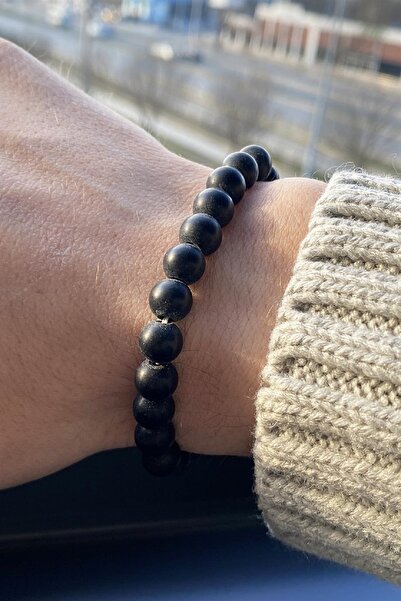 UBUH SHOP Unisex Siyah Mat Boncuklu Misinalı Lastikli Boncuk Bileklik