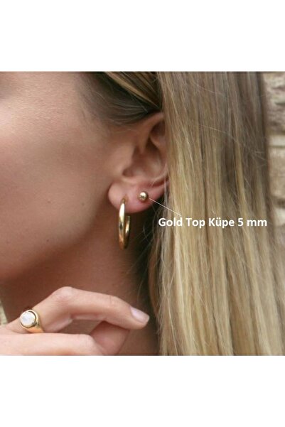 Heppii Çelik Gold Top Küpe 5 Mm Çift