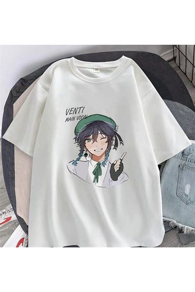 Touz Tricou oversize unisex alb cu imprimeu Genshin Impact Venti