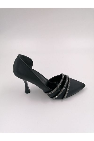 SOLMAZ Aern Black Color Satin Stiletto