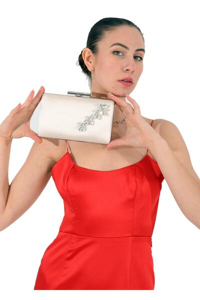 Biçanta عارية اللون الساتان كريستال حجر مساء حقيبة الزفاف خطوبة مساء حقيبة حق...