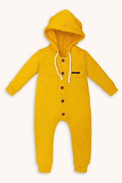 bebizu Kapüşonlu Cep Detaylı Önden Düğmeli Tulum