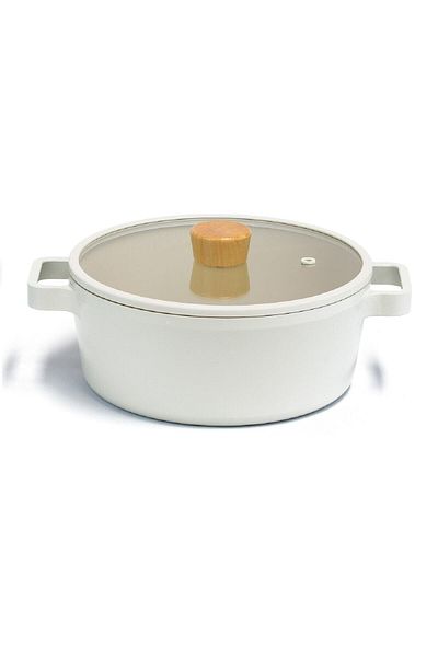 NEOFLAM Fika Aluminum Cast Glass Lid 9 Piece Cookware & Pan Set Beige 18c22k22d24k24t