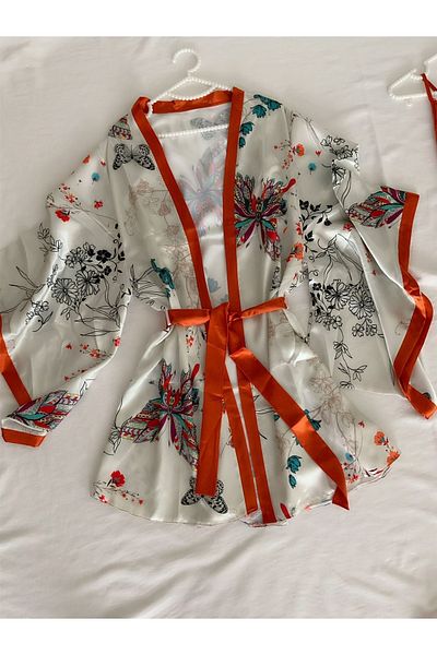 MH Moony Homewears Set cămașă de noapte din satin portocaliu Botanic