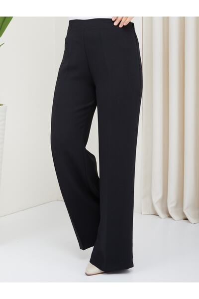 BELLİNA Kadın Ithal Krep Kumaş Bol Paça Pantolon