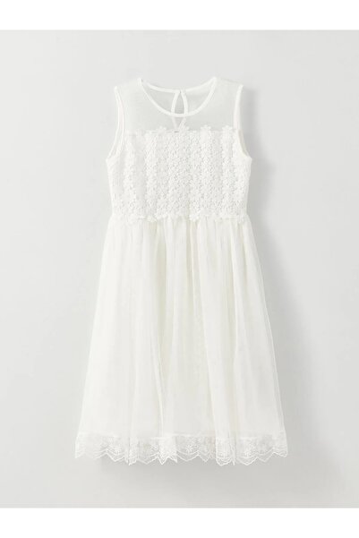 DijitalHat Dziecięca sukienka z okrągłym dekoltem i szczegółową koronką