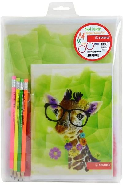 Stabilo 2 Pcs Plastic Cover Notebook And 4 Pcs Pencil 1 Pcs A5 40 Yp Lined 1 Pcs A4 40 Yp Checked