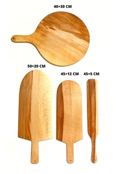 Kitchen Mania طقم معاول فرن خشبي مكون من 4 قطع - طقم معاول لحمكون - بيتا - خبز مسطح - بيتزا
