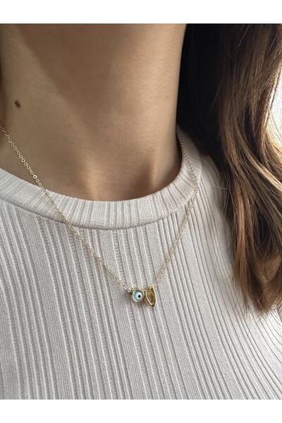 Everglow Jewelry V Harfli Üç Boyutlu Altın Kaplama Kararmaz Gold Kolye