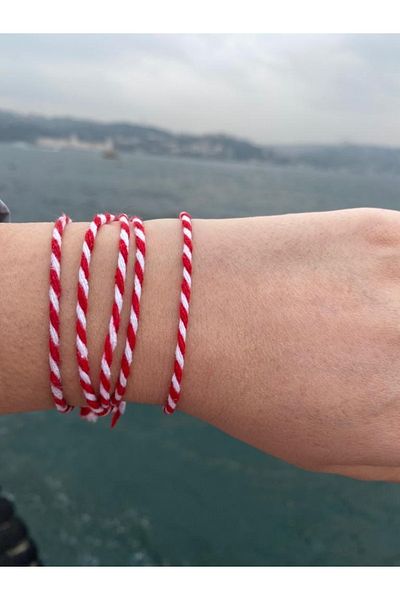 sema aksesuar 20 Pieces Martençka Red and White Lucky Bracelet - March String Wish Bracelet - Evil Eye Beaded Bracelet