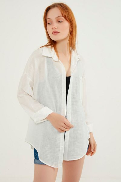 MEECY Leichtes Oversize-Leinenhemd für Damen in Weiß