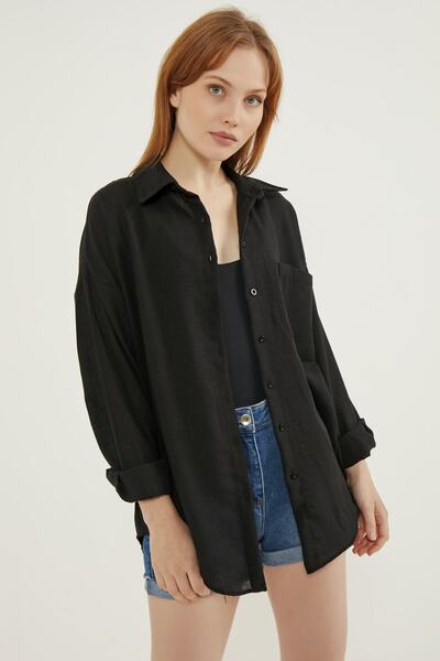MEECY Women's Black Light Oversize Linen Shirt