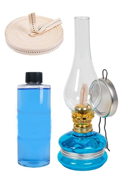 glassepet Mavi Büyük Nostaljik Klasik Gaz Lambası 400 ml Kandil Yakıtı 1 Metr...