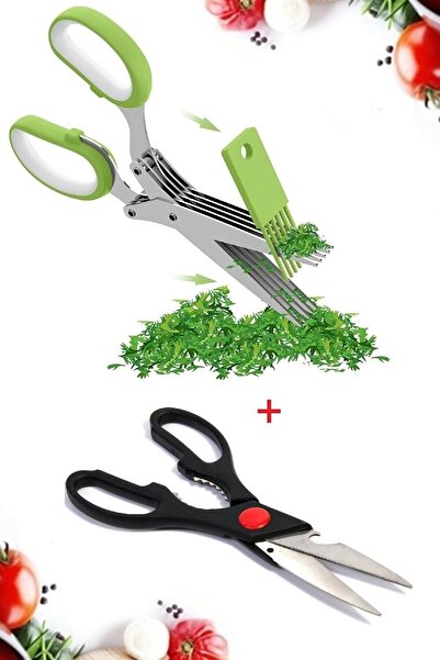 Genel Markalar Makası Çelik 5 Bıçaklı Çoklu Maydanoz Soğan Doğrama Makası Mutfak Balık Sebze