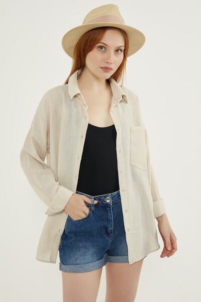 MEECY Cămașă oversize crem de in pentru femei