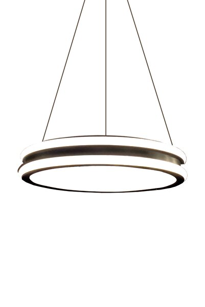 Ledmi Lighting Geniş Model Tek Halkalı Siyah Led Avize, 3 Renk Aydınlatmalı, Kumandalı Modern Avize, Salon Avizesi