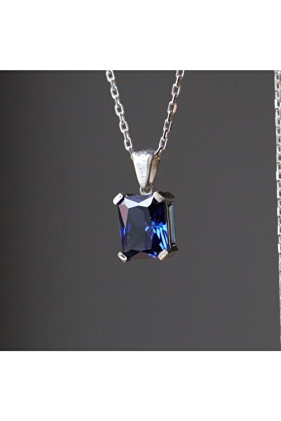 Moko Art Design Emerald Kesim Lab. Safir Taşlı Minimal 925 Gümüş Kolye