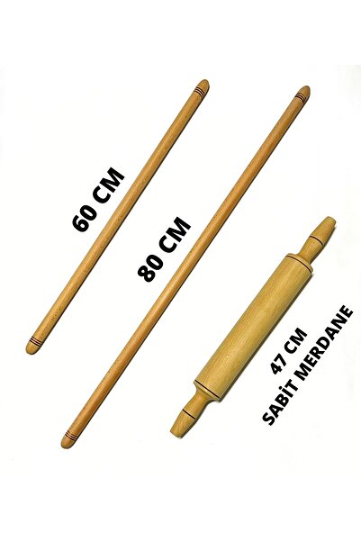 Kitchen Mania Lüks Ahşap Oklava-sabit Merdane-hamur Açma Set 3 Parça