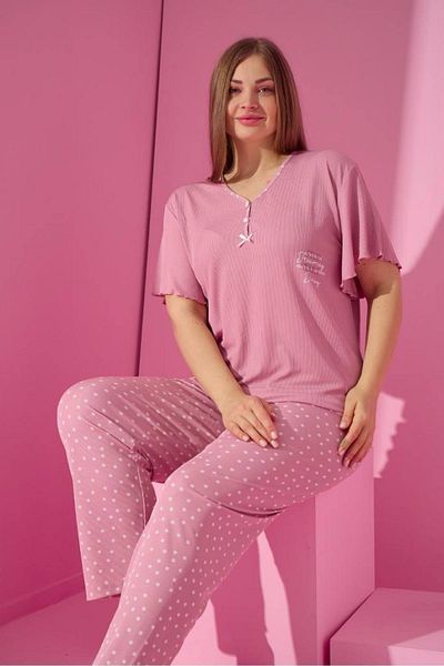 MEBA Women's Short Sleeve Plus Size Camisole Powder Pajama Set -6