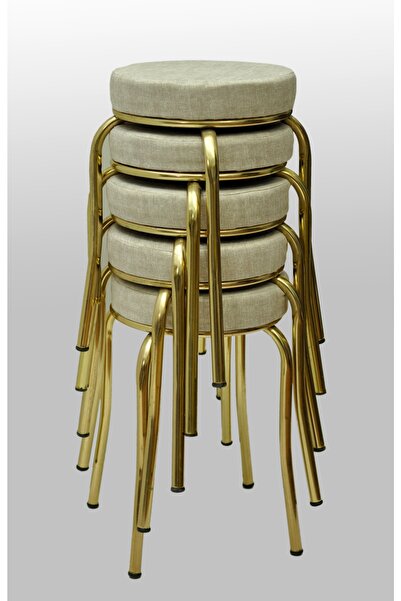 TABURECİM Tabure (5 Adet) Gold Ayaklı, Mina Kumaş, Metal Ahtapot Ayak Aygl-257