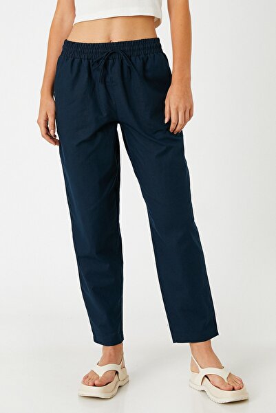 Koton Dámské plátěné kalhoty s kravatou do pasu 2sak40090pw