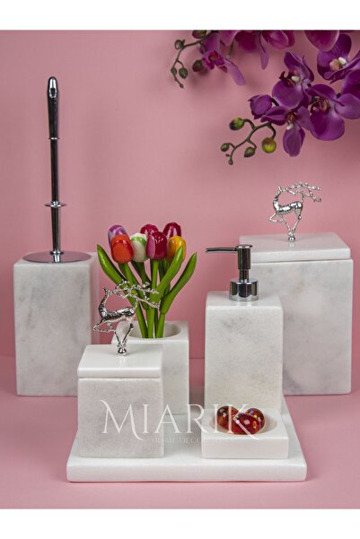 MIARIK DESIGN & DEKORASYON Dekoratif Beyaz Mermer Gümüş Uçan Geyık Detaylı 7 ...