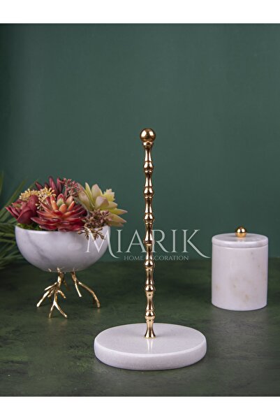 MIARIK DESIGN & DEKORASYON Beyaz Mermer Top Aksesuarli Peçetelik Havluluk (gold)