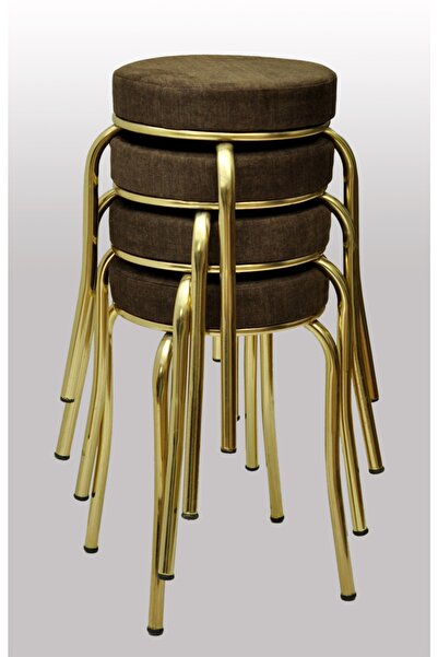 TABURECİM Tabure (4 Adet) Gold Ayaklı, Mina Kumaş, Metal Ahtapot Ayak Aygl-241