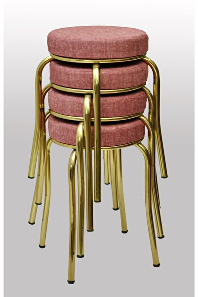 TABURECİM Tabure (4 Adet) Gold Ayaklı, Mina Kumaş, Metal Ahtapot Ayak Aygl-241