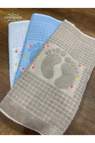 by ballı biocotton Embroidered Foot Towel Set of 3 100% Cotton High Quality Luxury Dowry Box 50x70 Size