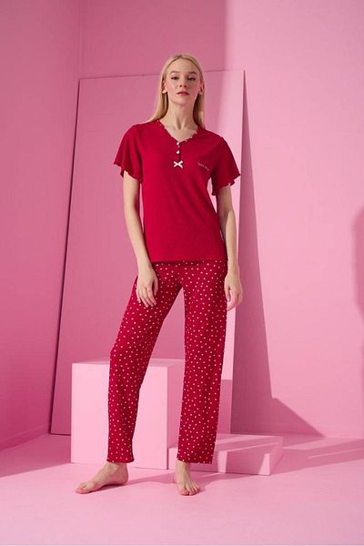 MEBA Set pijama roșu camisole cu mânecă scurtă pentru femei -5