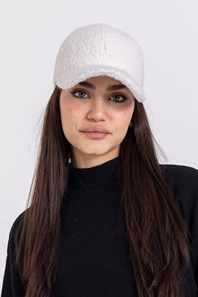 LadyColor Pălărie Pluș Pompon Tesatura Albă