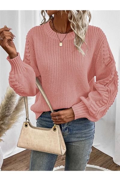 AQE FASHION Pulover tricotat Selanik cu mâneci tricotate, cu decolteu, pudră