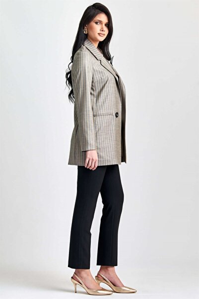 Esswaap Striped Open Front Double Breasted Buttoned Jacket