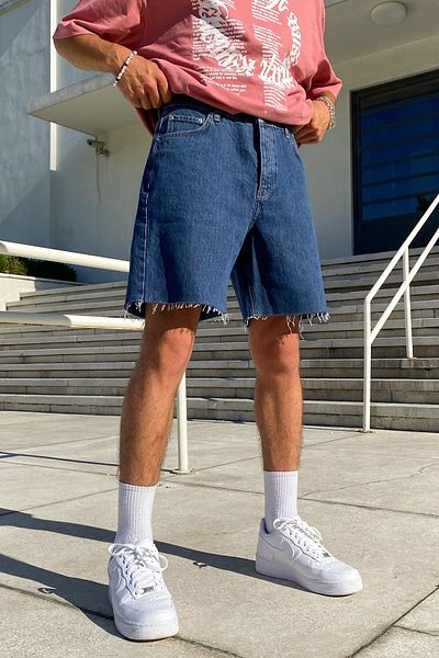 Flaw Wear شورت جينز أساسي باللون الأزرق الداكن